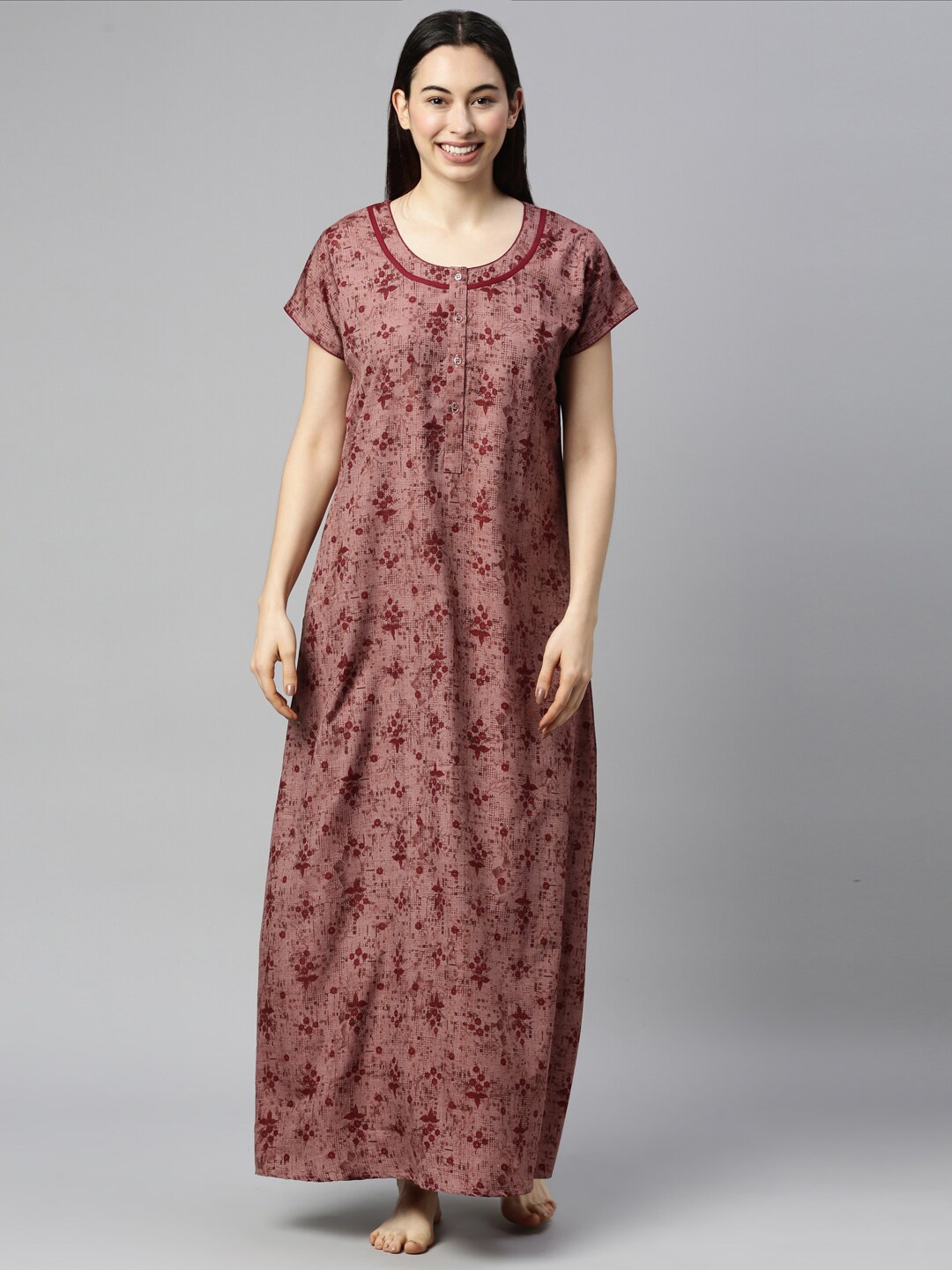 

GOLDSTROMS Maroon Printed Maxi Nightdress