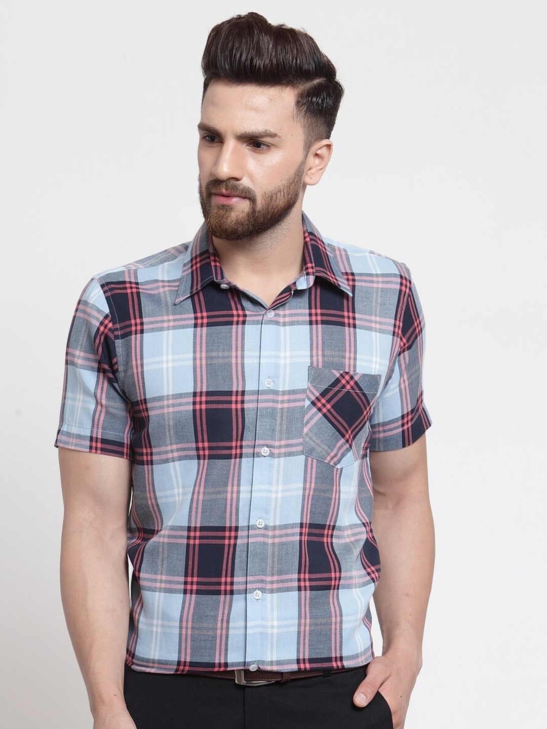 

WESTCLO Men Blue Slim Fit Tartan Checks Checked Casual Shirt