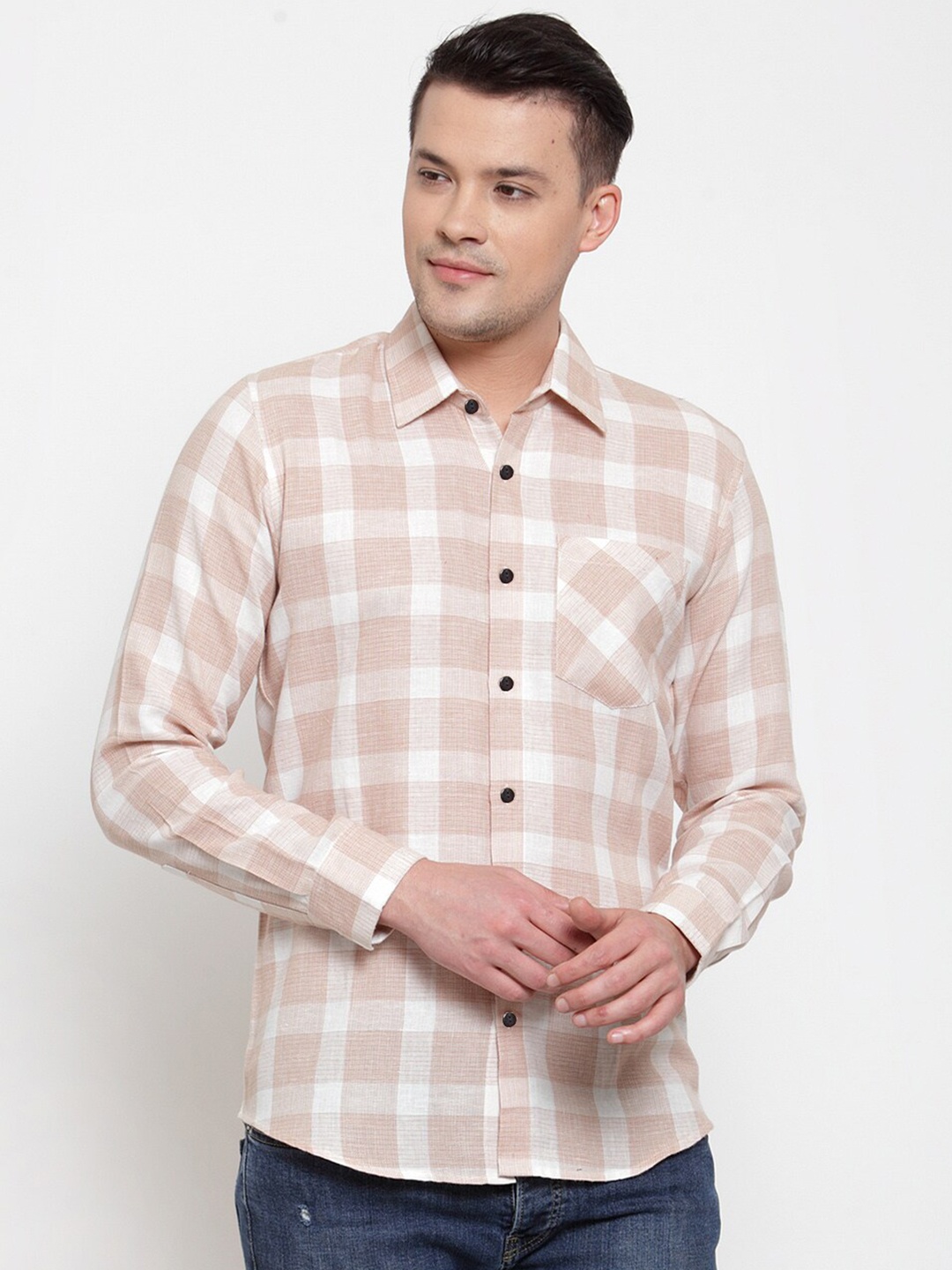 

WESTCLO Men Peach-Coloured Slim Fit Checked Casual Shirt