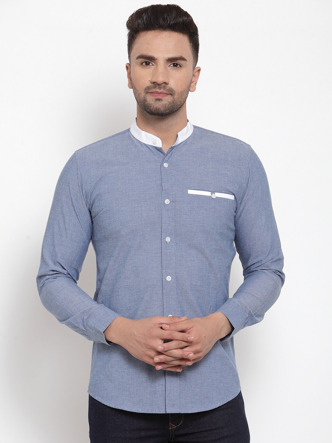 

WESTCLO Men Blue Slim Fit Cotton Casual Shirt