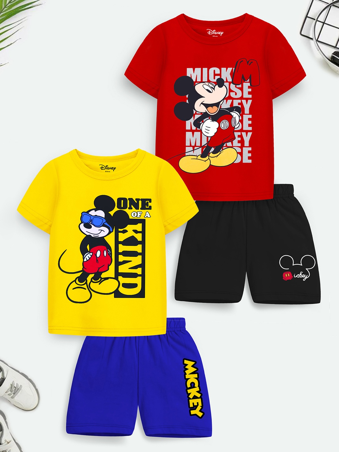 

YK Disney Boys Pack of 2 Yellow & Red Mickey Printed T-shirt with Shorts