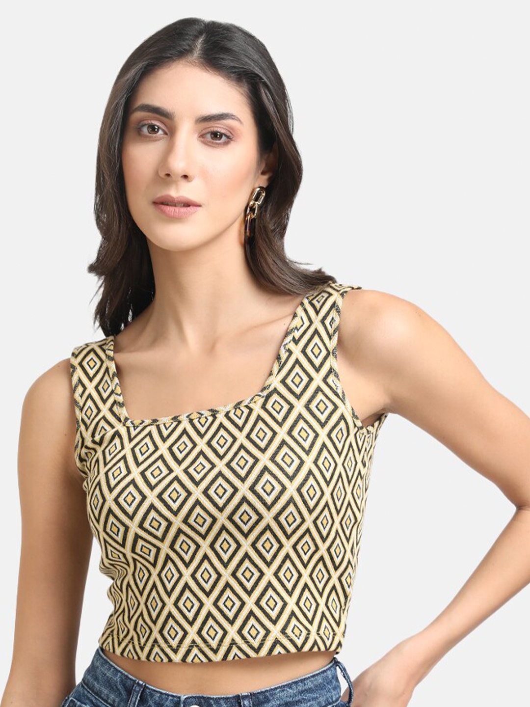 

Kazo Yellow Embellished Print Top
