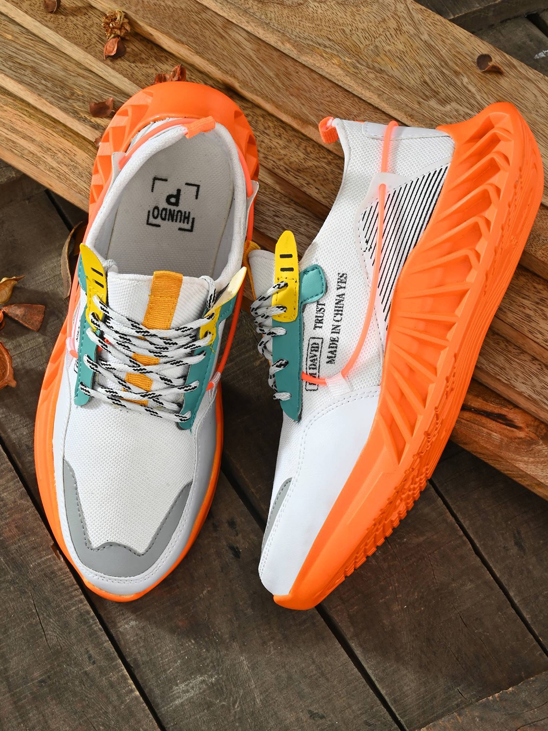 

Hundo P Men White & Orange Walking Shoes