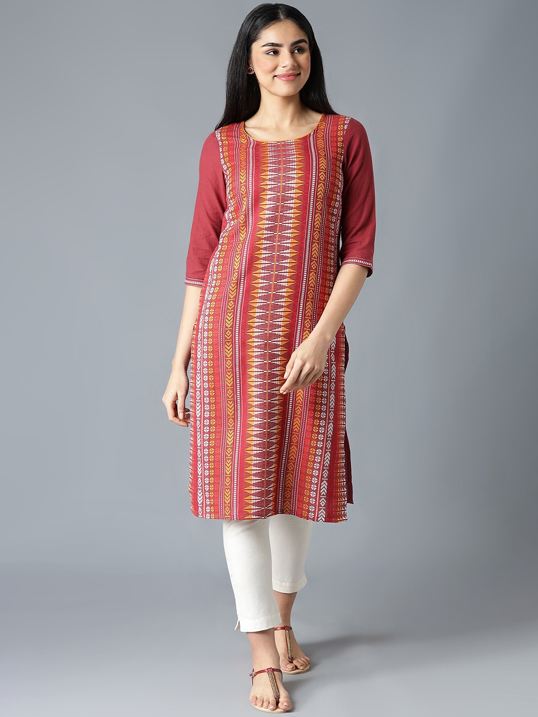 

AURELIA Women Red Ethnic Motifs Striped Kurta