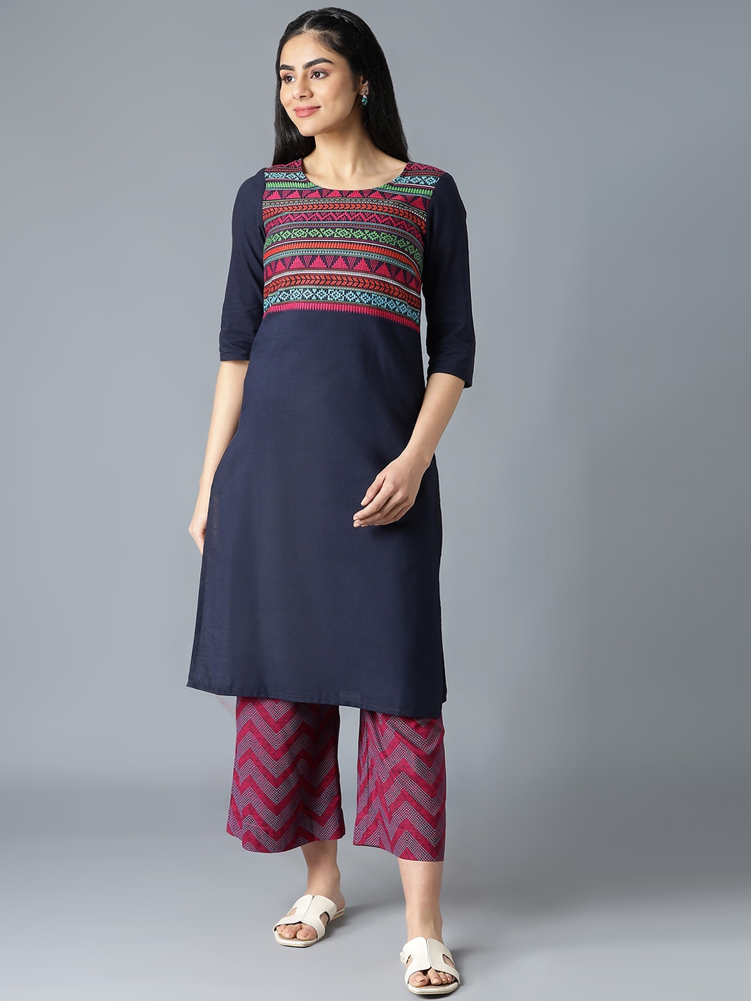 

AURELIA Women Blue Ethnic Motifs Yoke Design Kurta