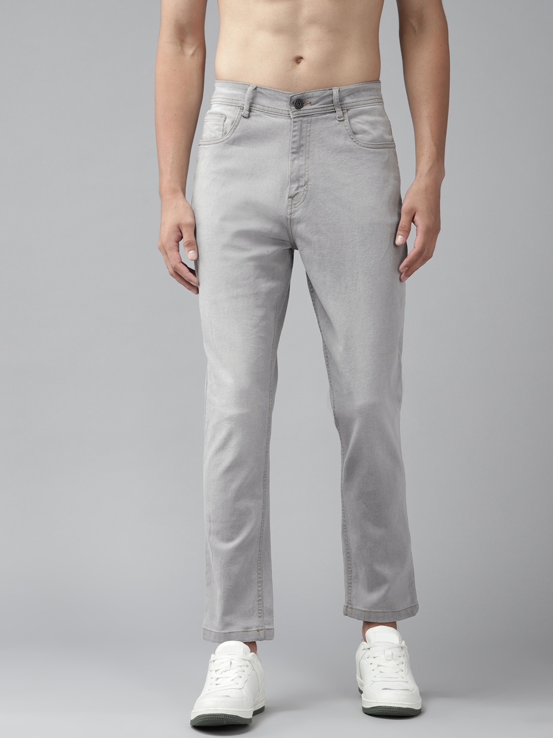 

Roadster Men Grey Solid Relaxed Tapered Fit Stretchable Jeans