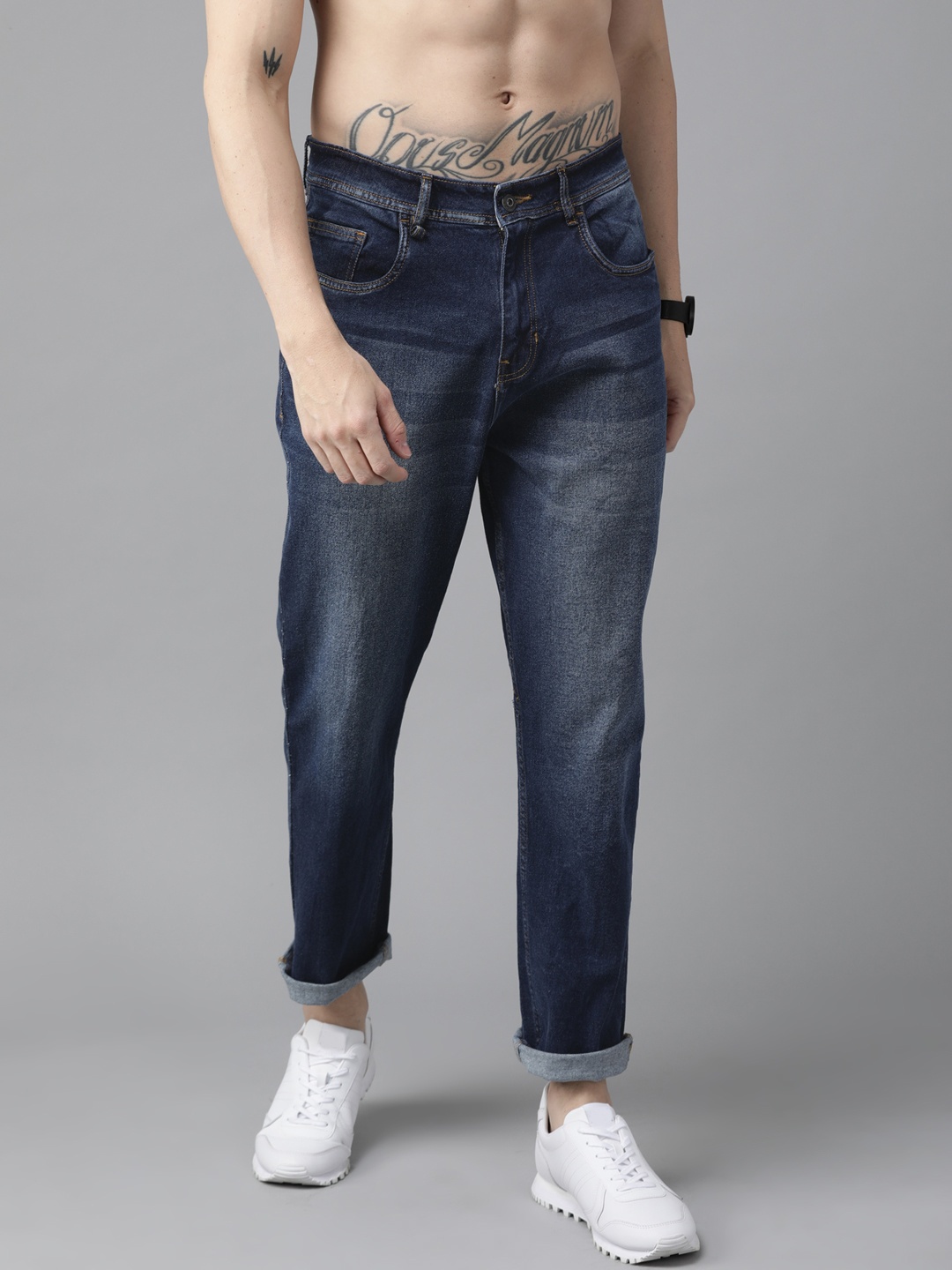 

Roadster Men Navy Blue Tapered Relaxed Fit Light Fade Stretchable Jeans
