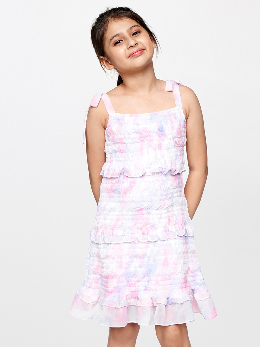 

AND Girls White & Pink Printed Georgette Dress