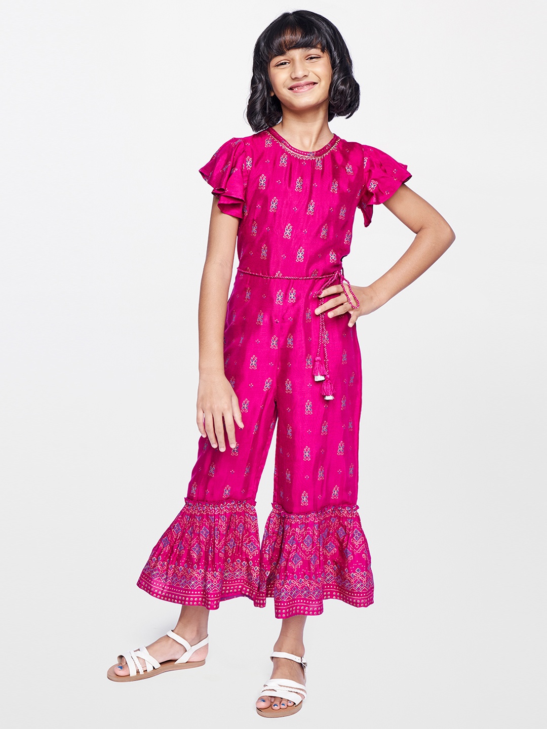 

Global Desi Girls Pink Printed Basic Jumpsuit