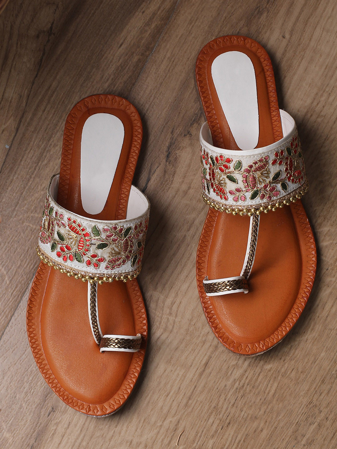 

HASTEN Women White & Pink Embellished One Toe Flats