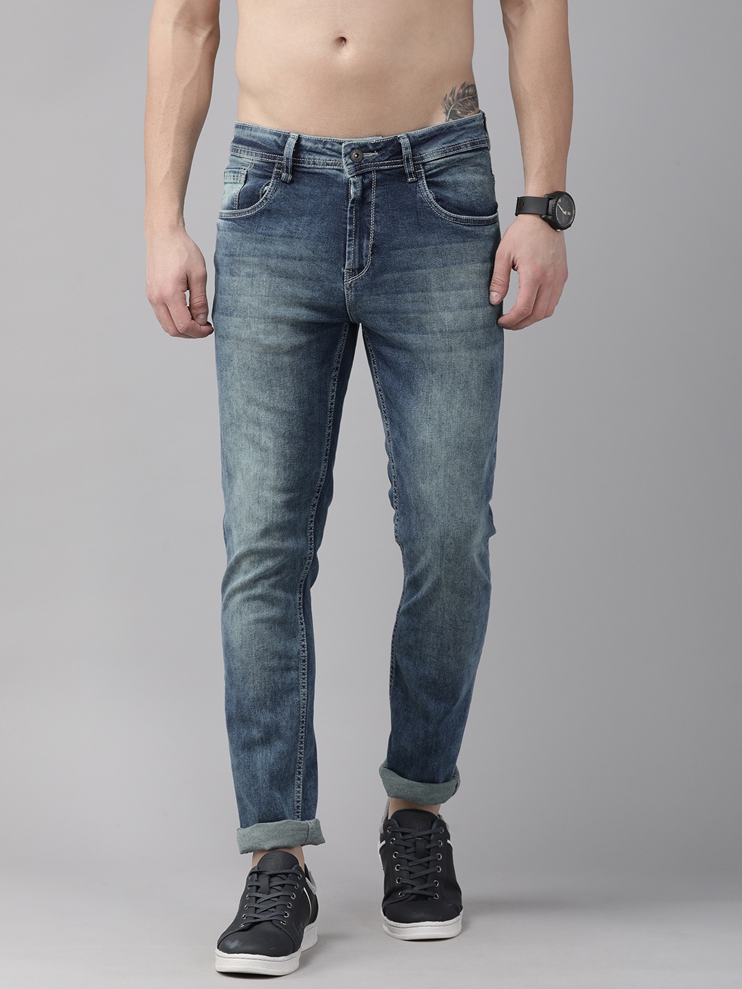 

Roadster Men Blue Slim Tapered Fit Mid Rise Heavy Fade Stretchable Jeans