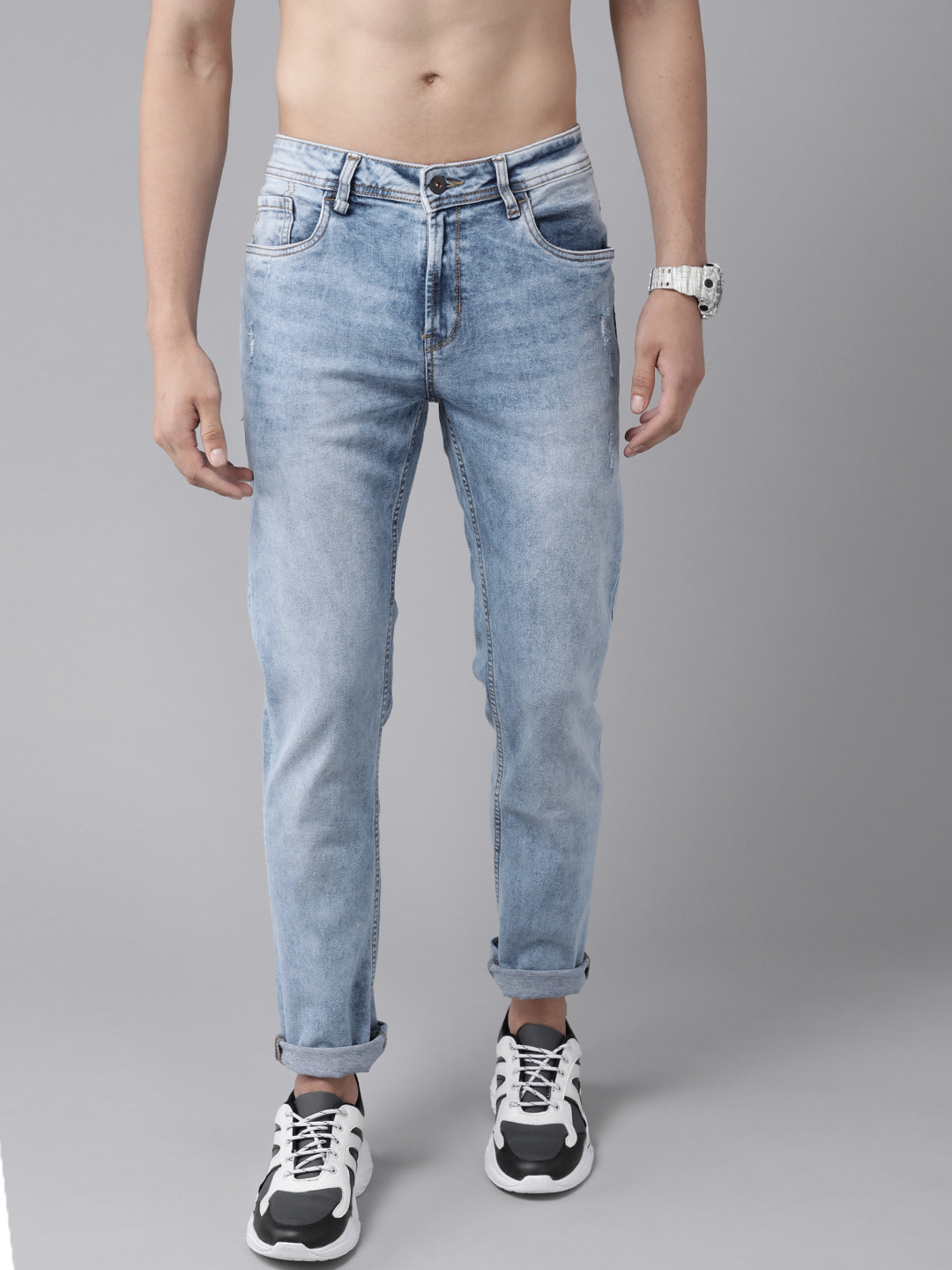 

Roadster Men Blue Slim Tapered Fit Low Distress Heavy Fade Stretchable Jeans