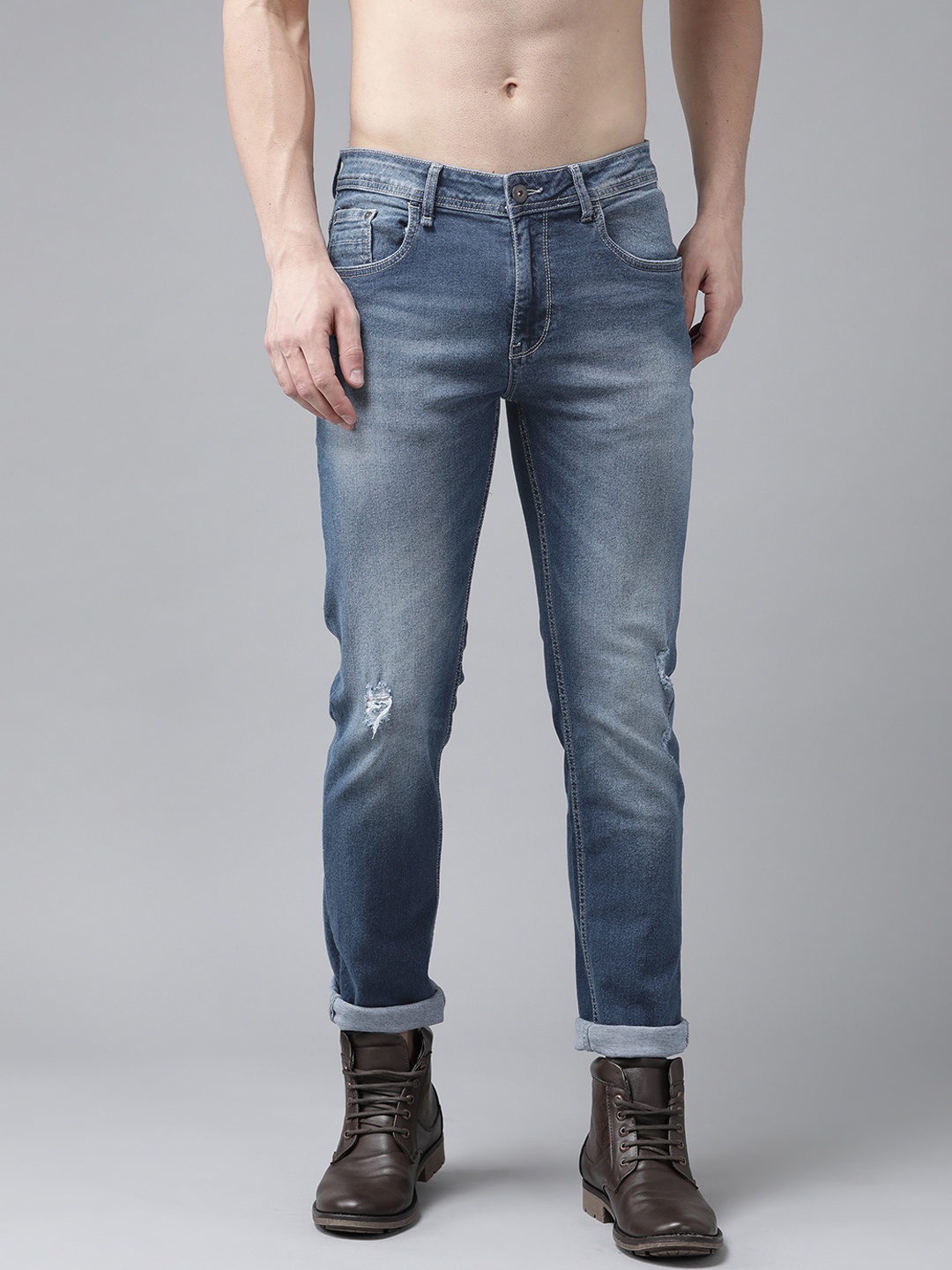 

Roadster Men Navy Blue Slim Tapered Fit Low Distress Stretchable Jeans