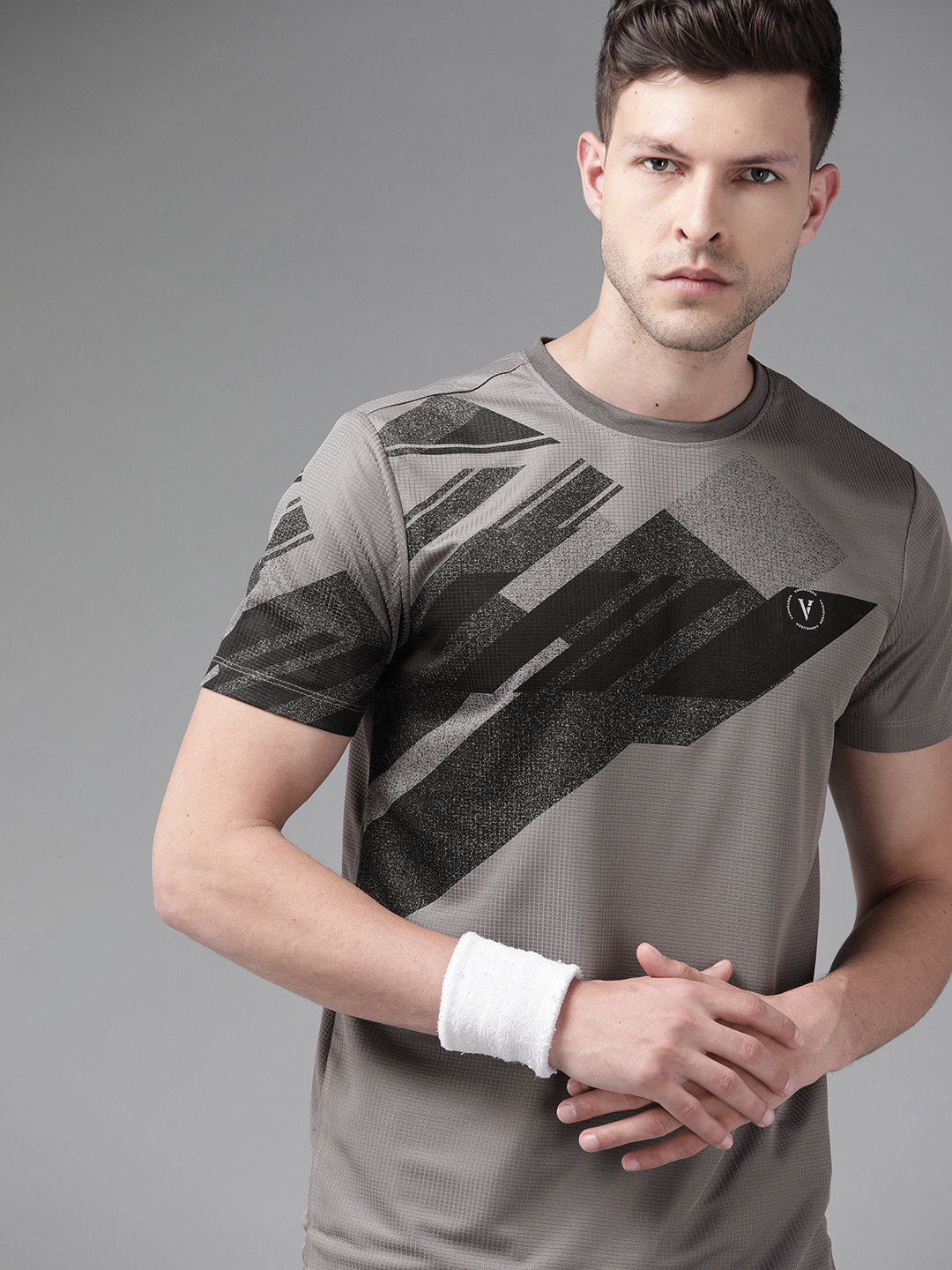 

Van Heusen Flex Men Cycling Active Fit Waffle Knit Placement Print Sports T-shirt, Grey
