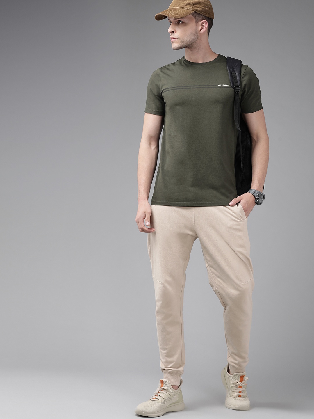 

Van Heusen Flex Men Olive Green T-shirt