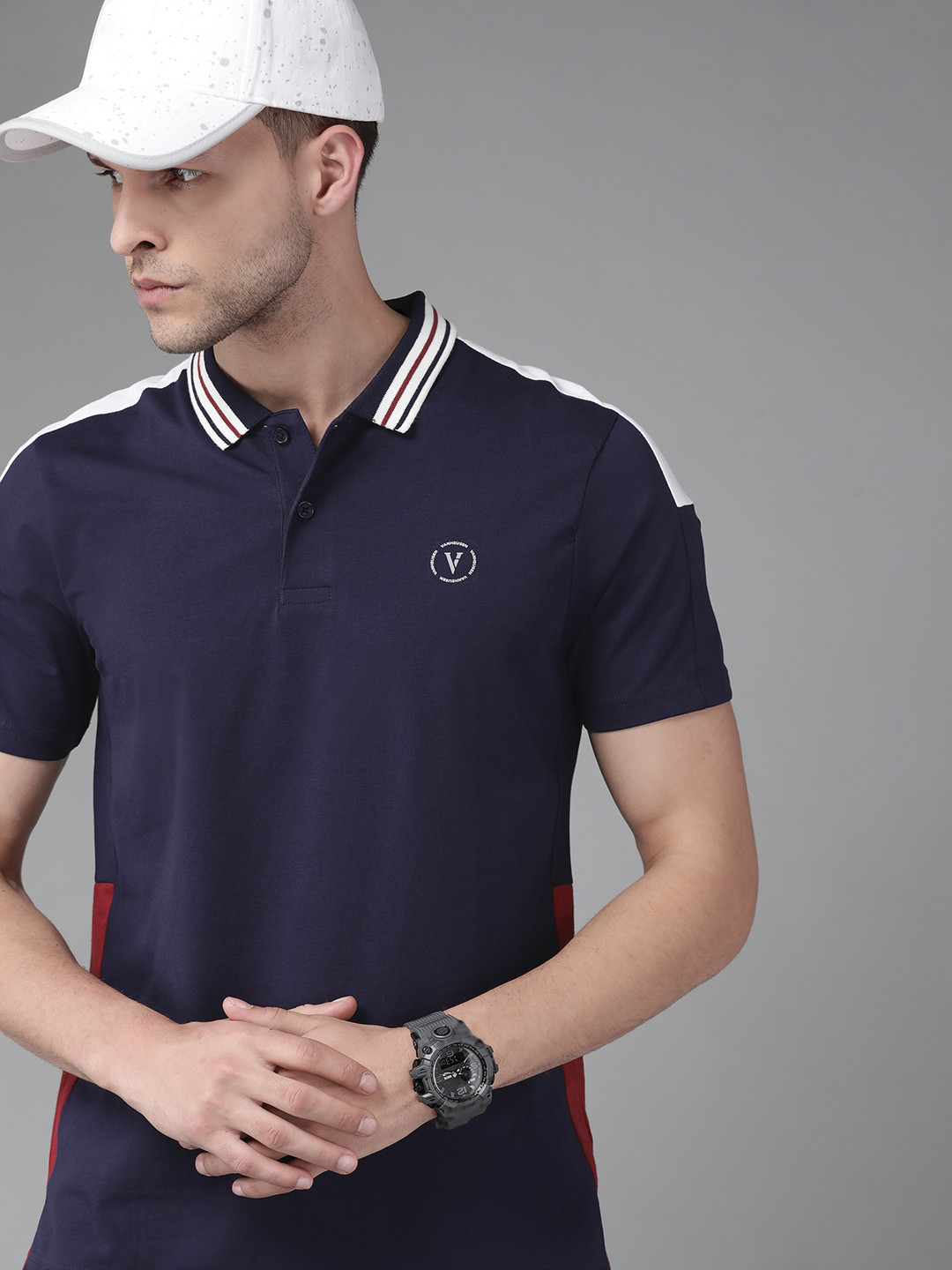 

Van Heusen Flex Men Navy Blue Polo Collar Active Fit T-shirt
