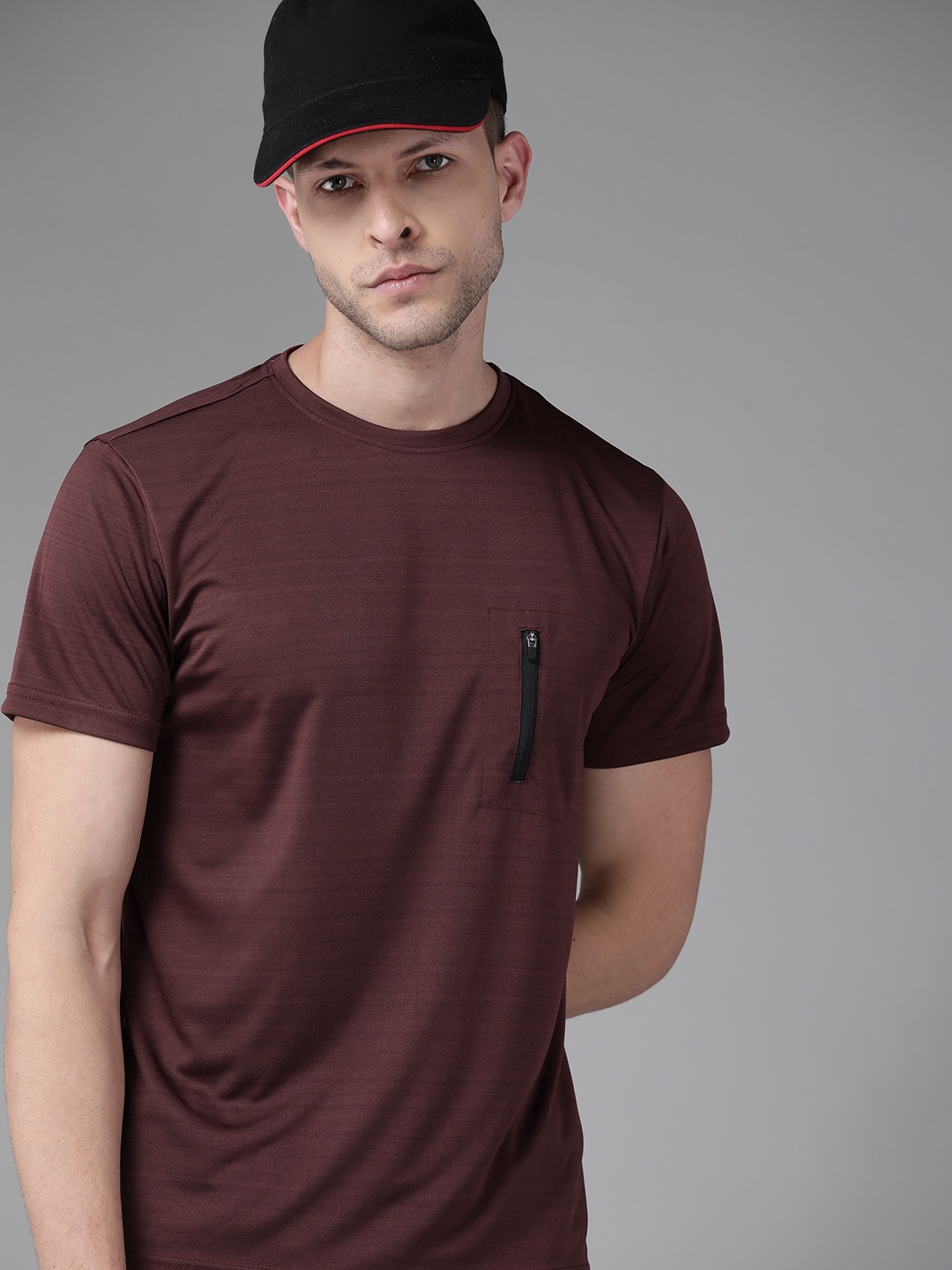 

Van Heusen Flex Men Maroon Striped Active Fit T-shirt