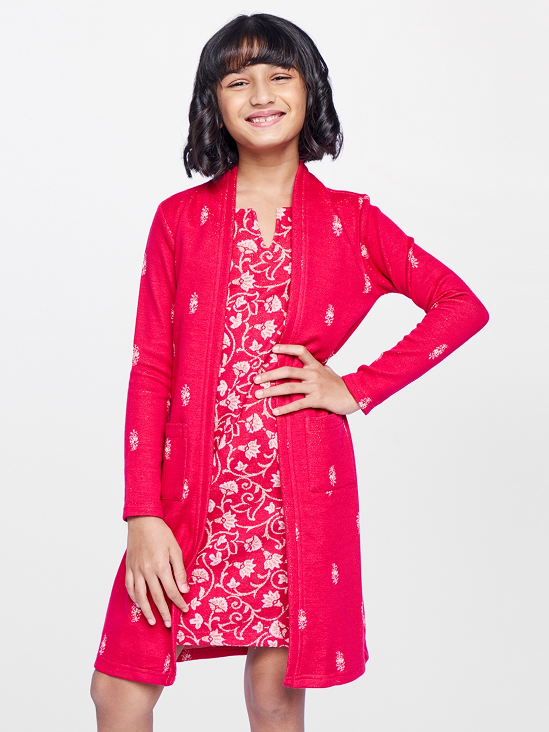 

Global Desi Pink & White Floral Georgette Dress