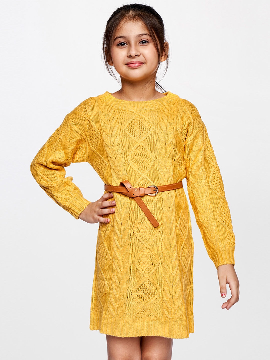 

AND Girls Yellow Extended Sleeves T-shirt Dress