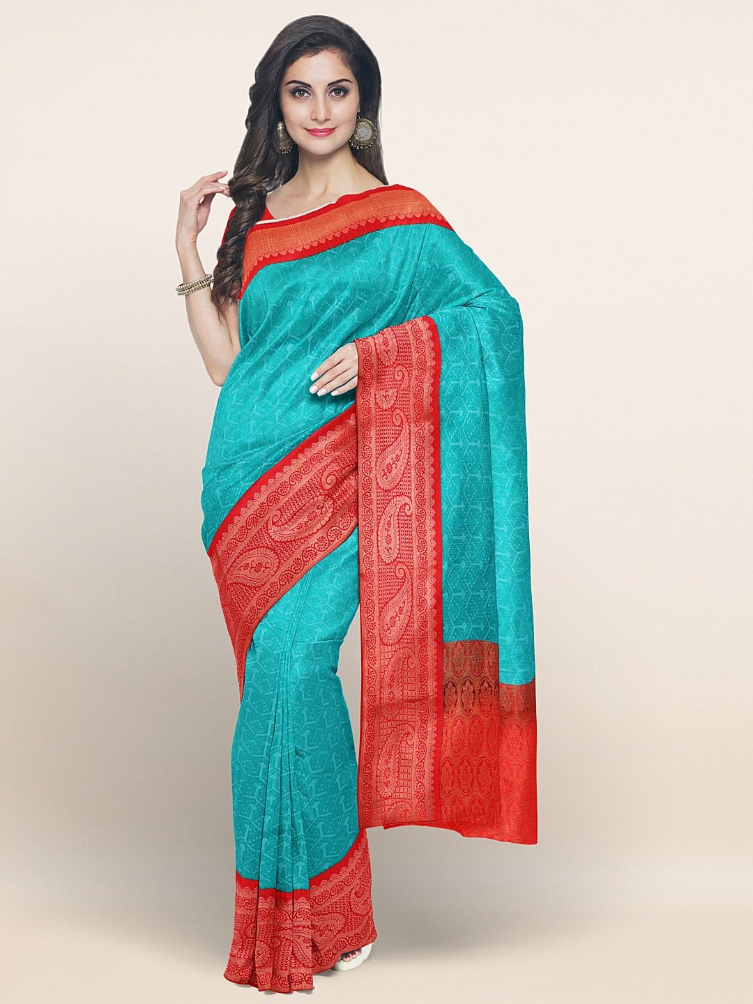 

Pothys Blue & Red Ethnic Motifs Zari Art Silk Saree