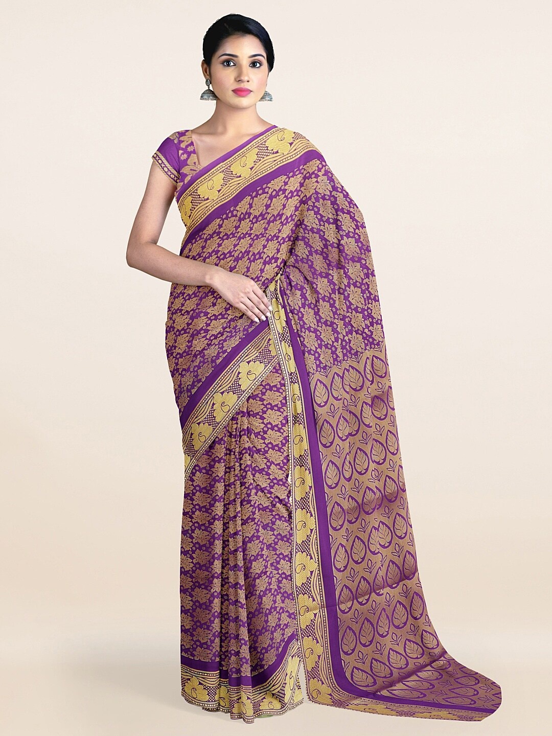 

Pothys Violet & Gold-Toned Woven Design Zari Art Silk Saree