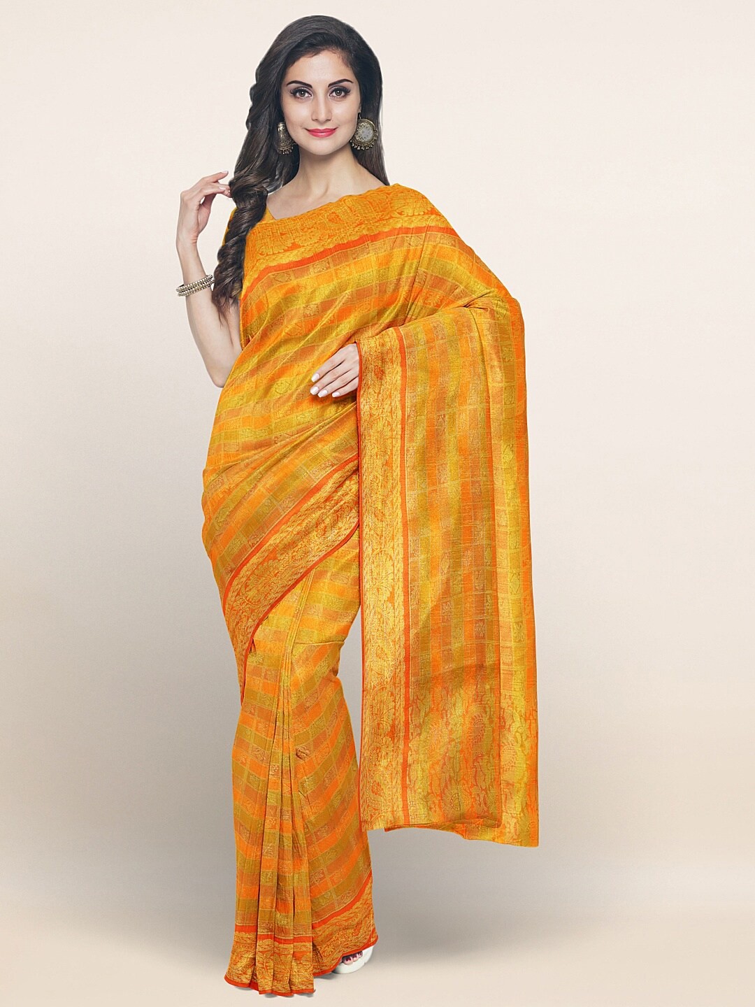 

Pothys Orange & Green Woven Design Zari Art Silk Saree