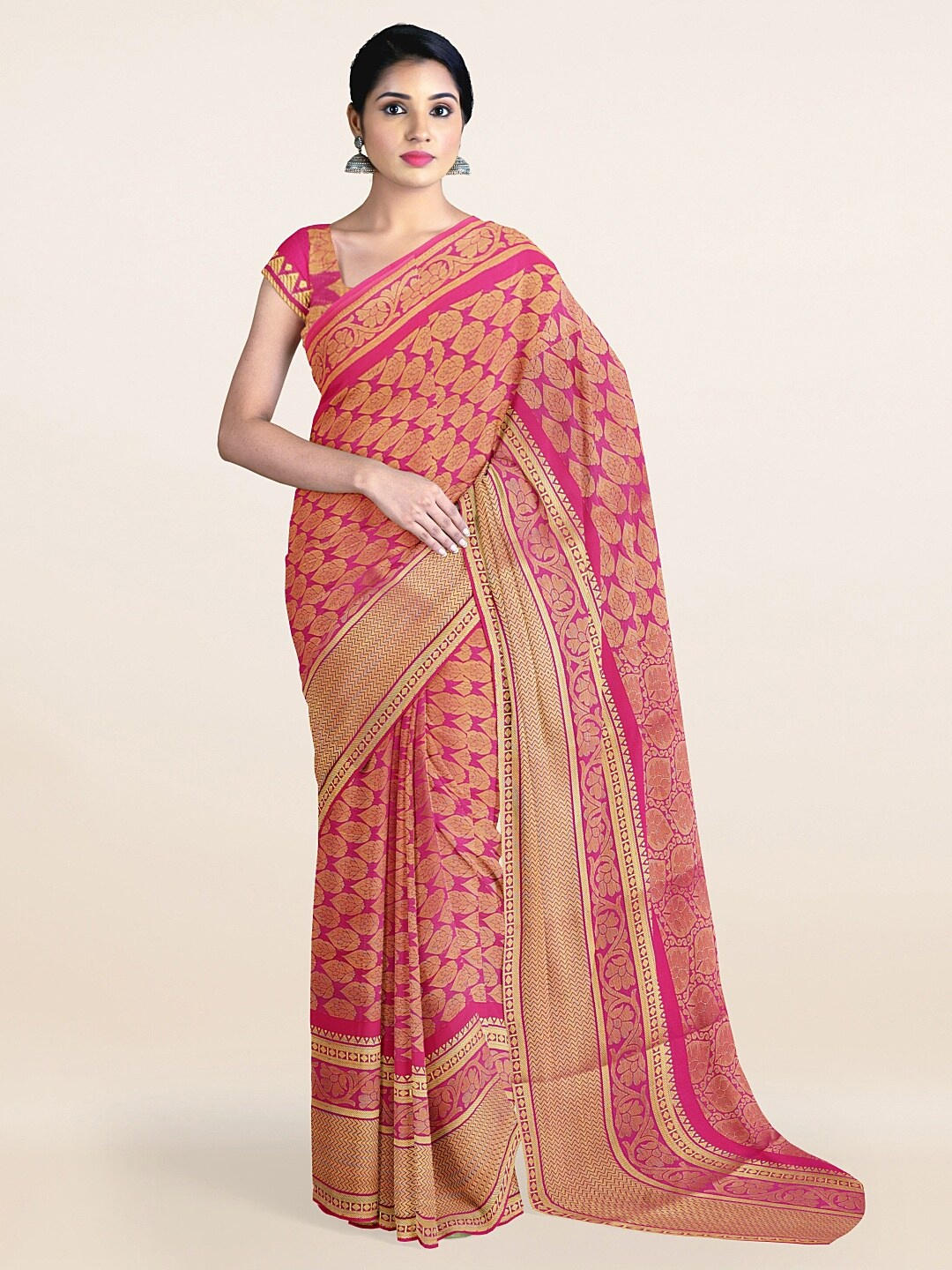 

Pothys Purple & Gold-Toned Woven Design Zari Art Silk Saree