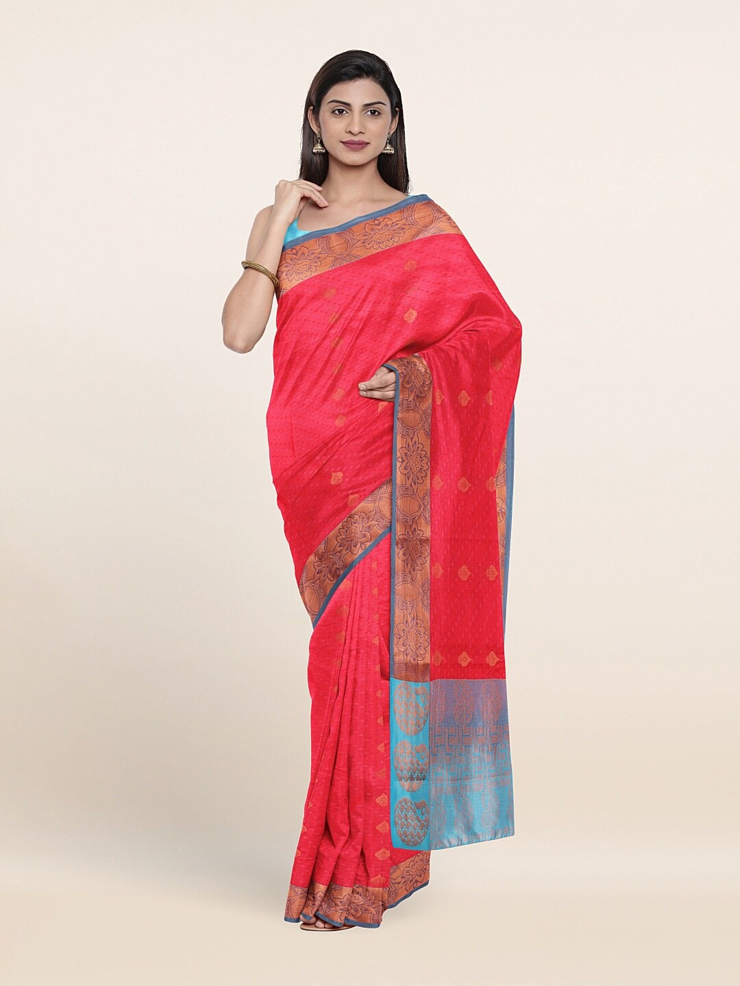 

Pothys Red & Blue Woven Design Zari Art Silk Saree