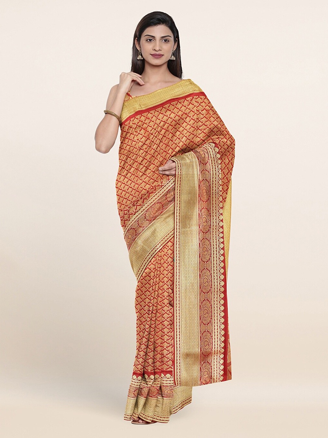 

Pothys Maroon & Gold-Toned Woven Design Zari Art Silk Saree