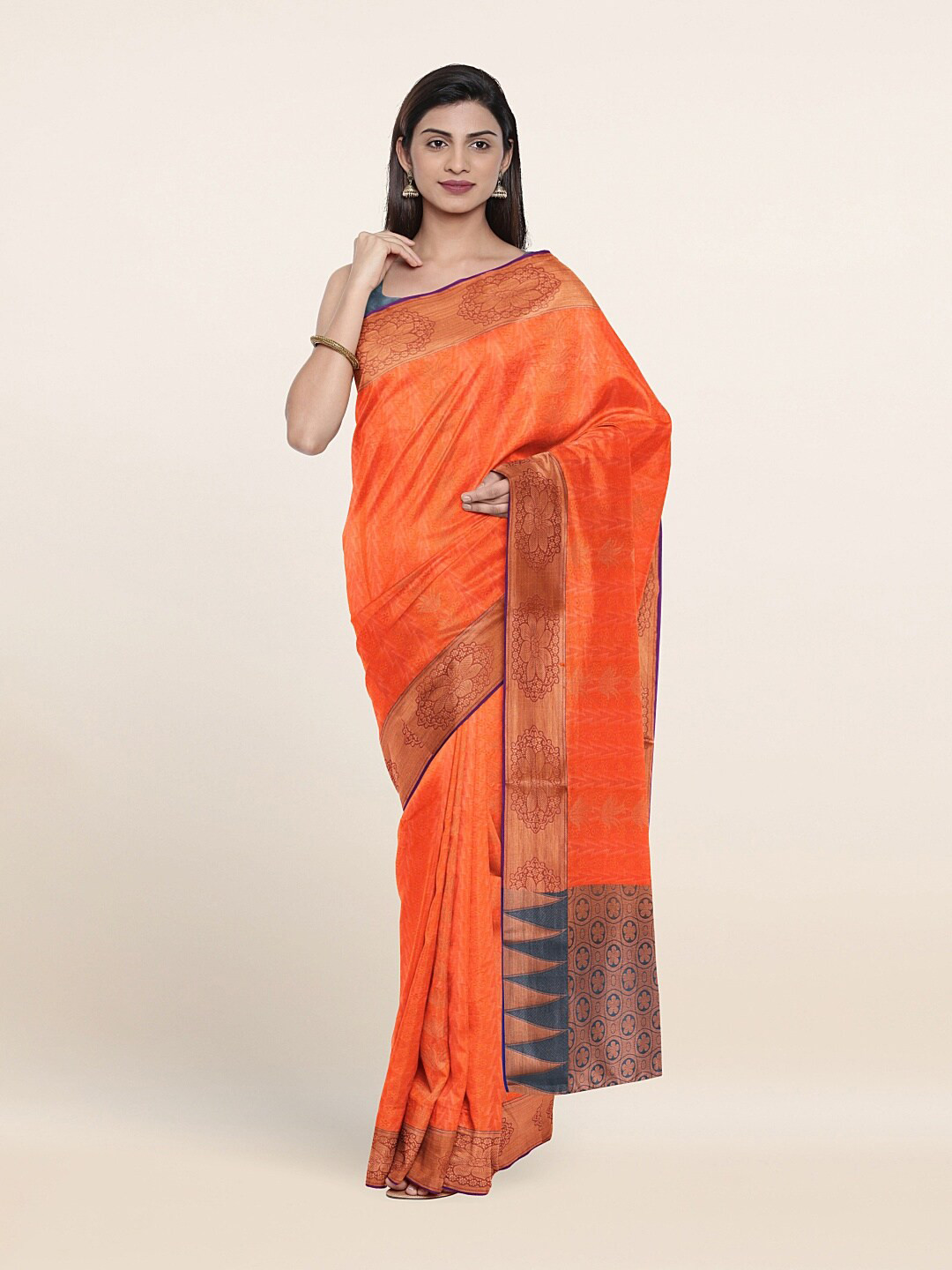 

Pothys Orange & Blue Woven Design Zari Art Silk Saree