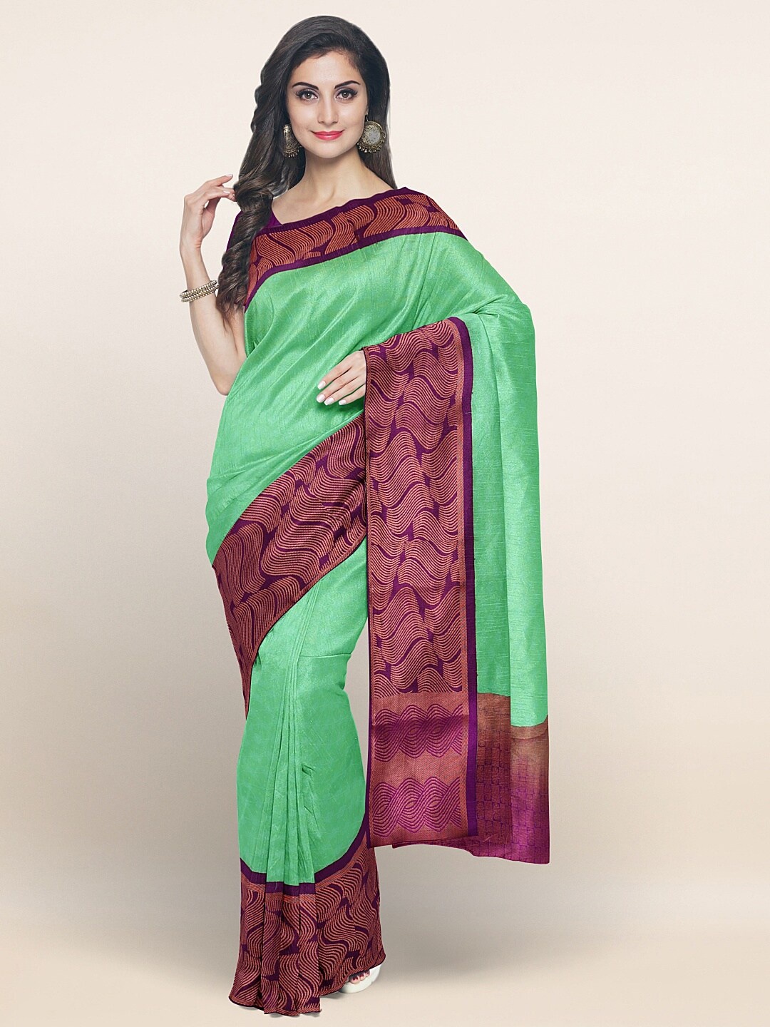 

Pothys Green & Gold-Toned Ethnic Motifs Zari Art Silk Saree