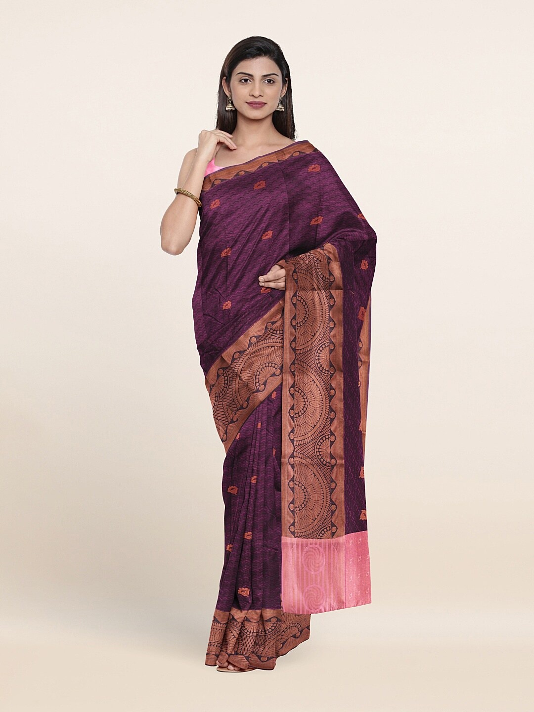 

Pothys Violet & Pink Ethnic Motifs Zari Art Silk Saree