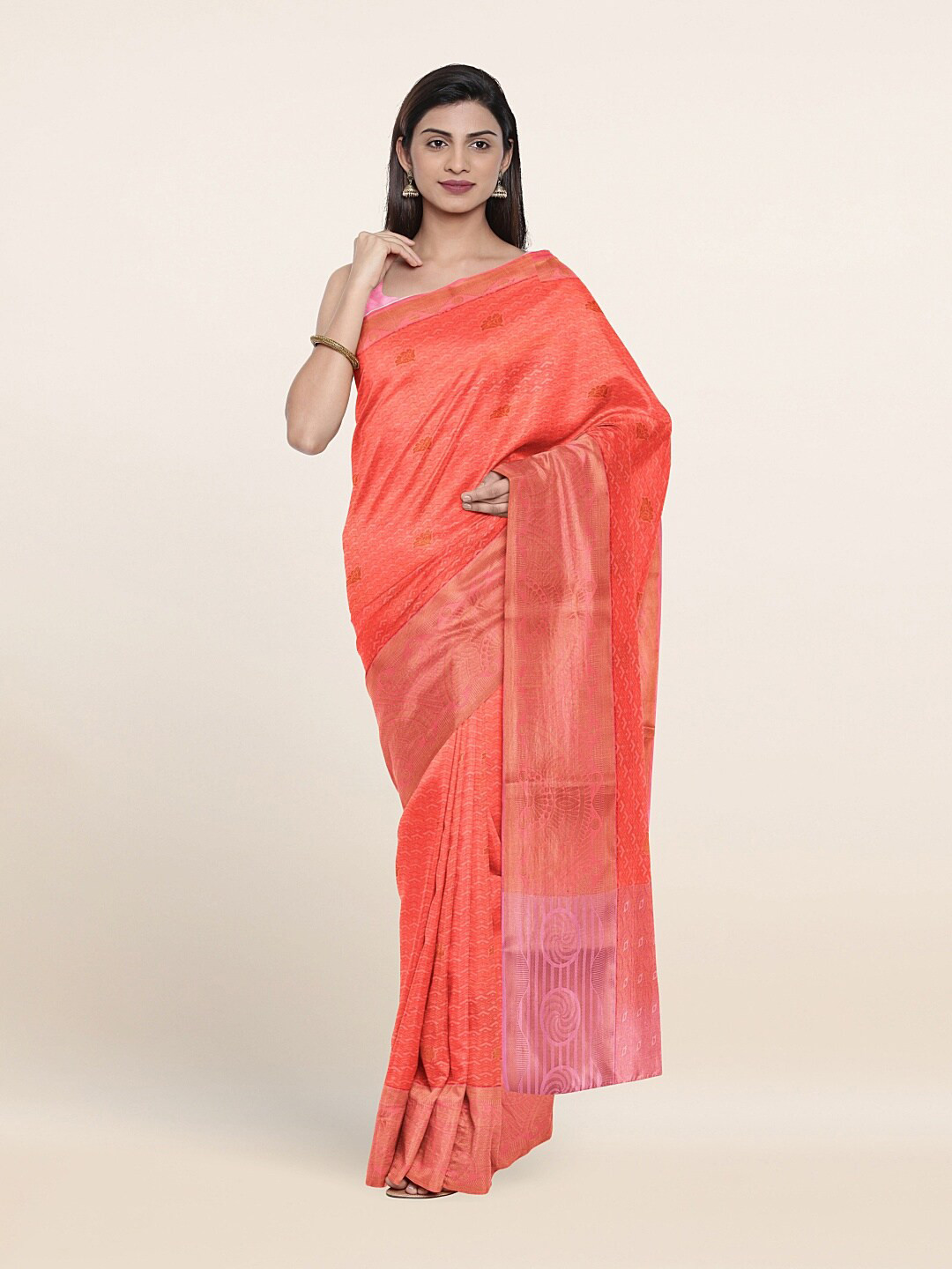 

Pothys Pink & Gold-Toned Ethnic Motifs Zari Art Silk Saree