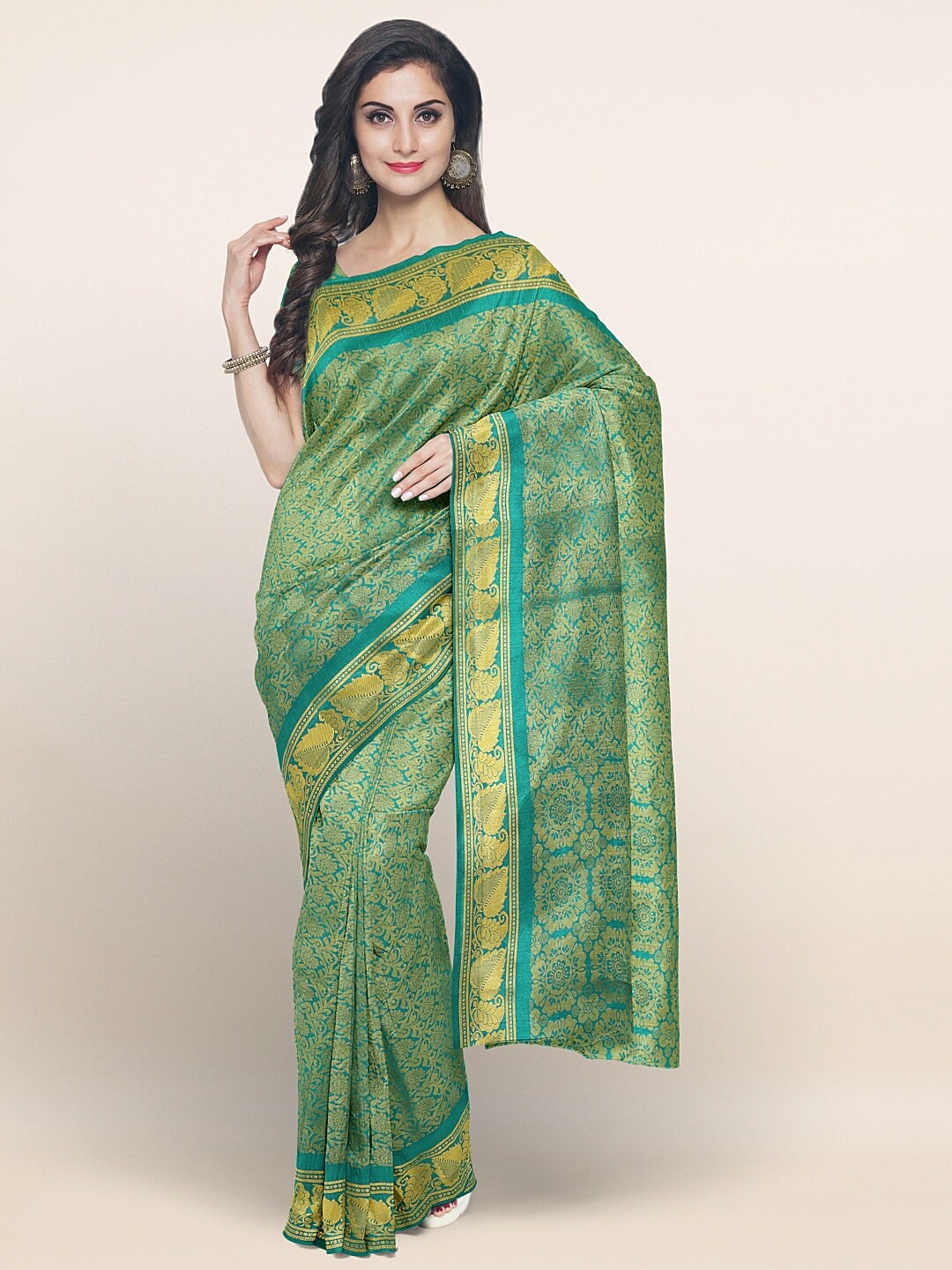 

Pothys Green & Gold-Toned Ethnic Motifs Zari Art Silk Saree