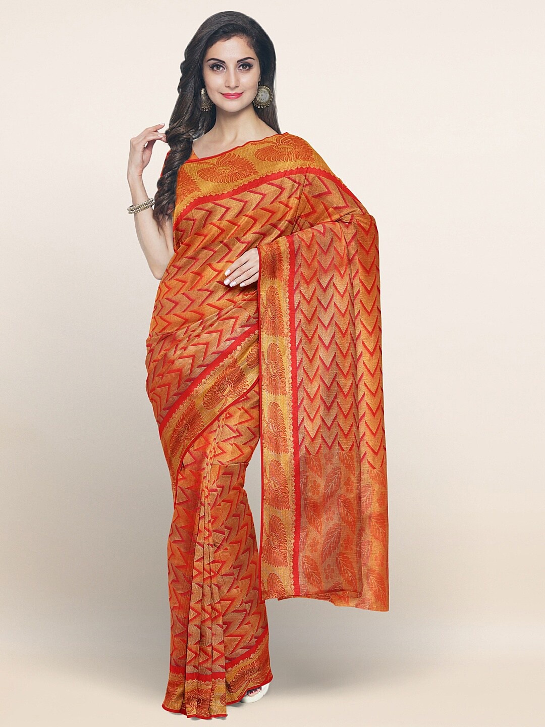 

Pothys Red & Gold-Toned Woven Design Zari Art Silk Saree