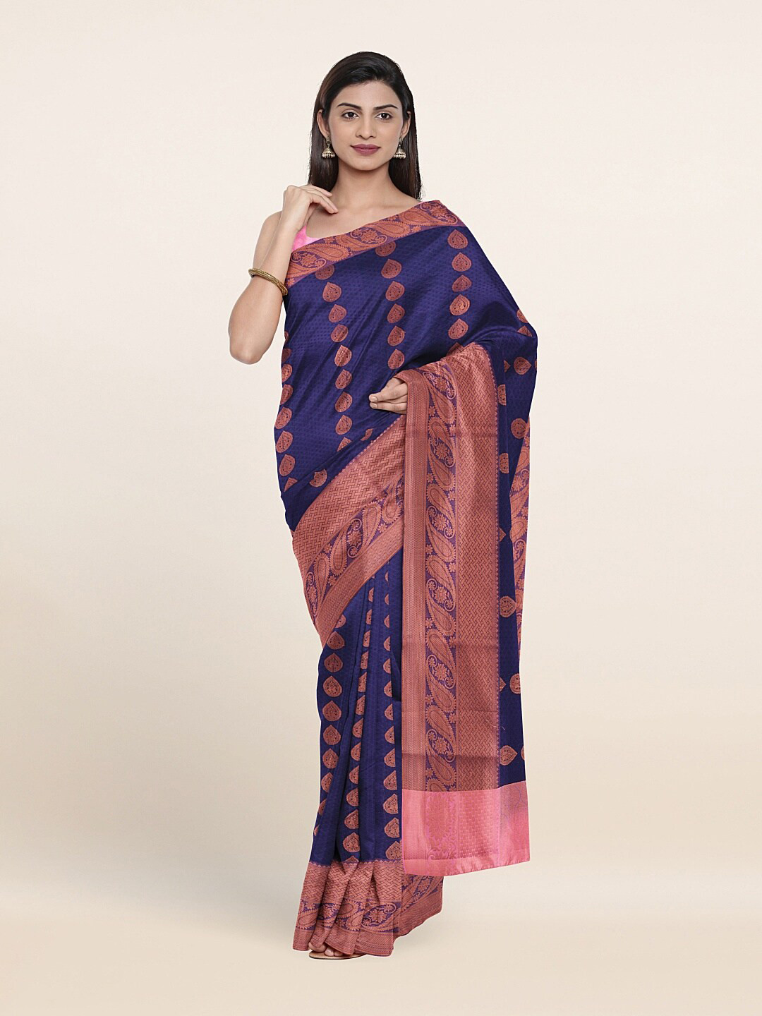 

Pothys Blue & Pink Ethnic Motifs Zari Art Silk Saree