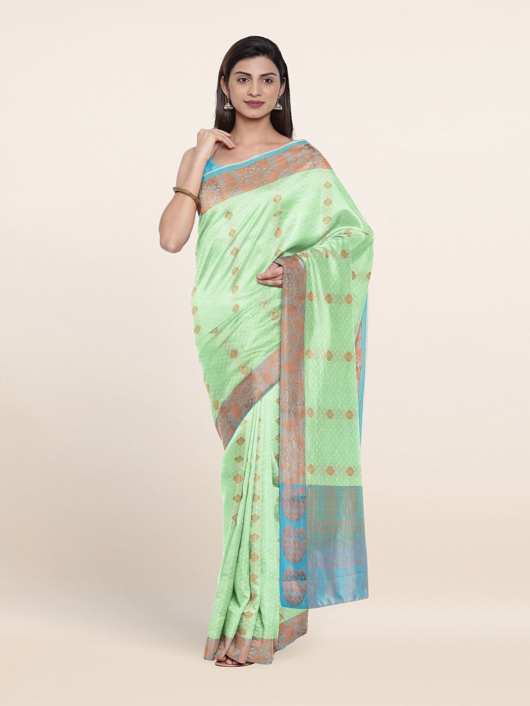 

Pothys Green & Blue Ethnic Motifs Zari Art Silk Saree