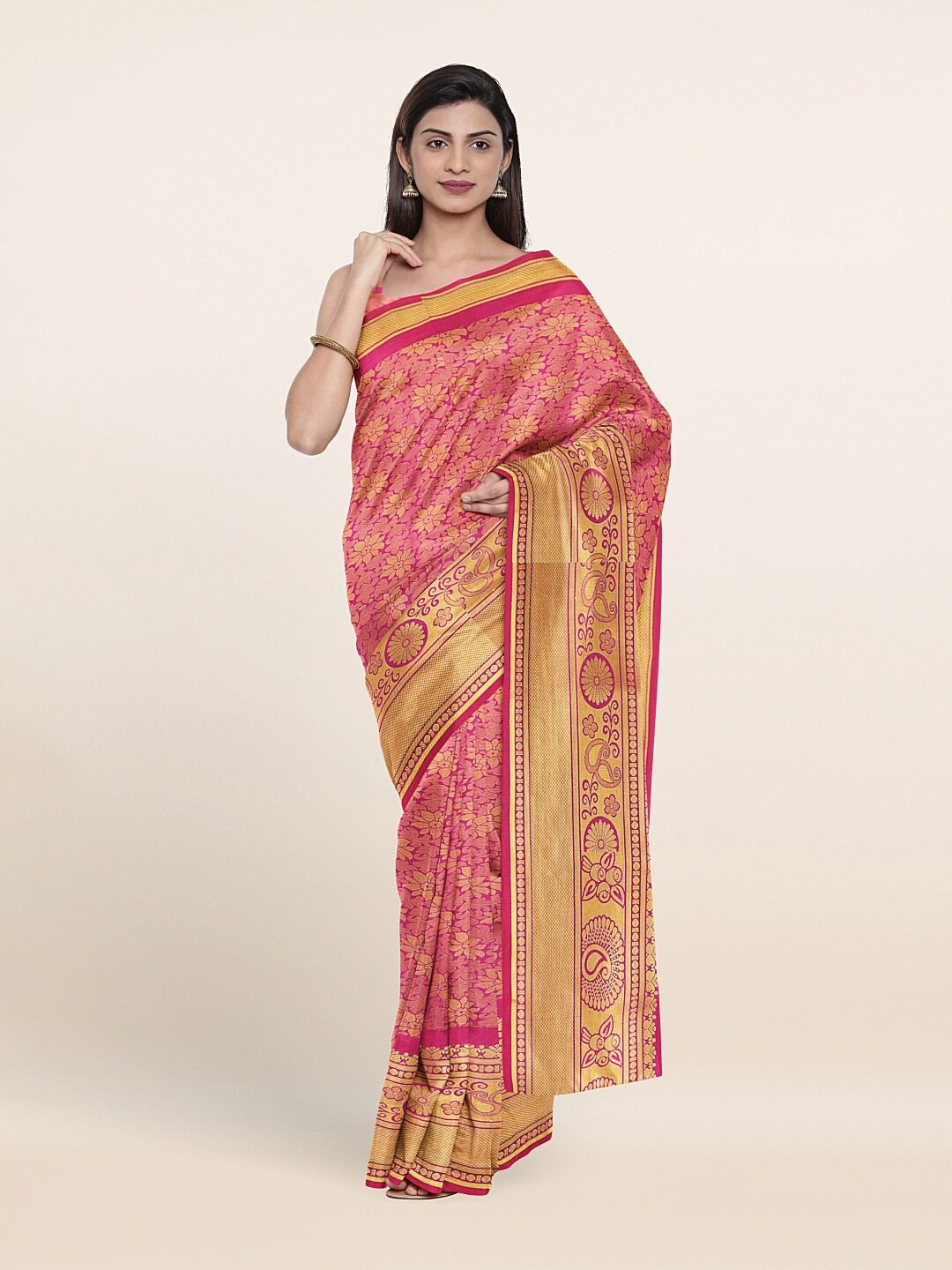 

Pothys Purple & Gold-Toned Floral Art Silk Saree