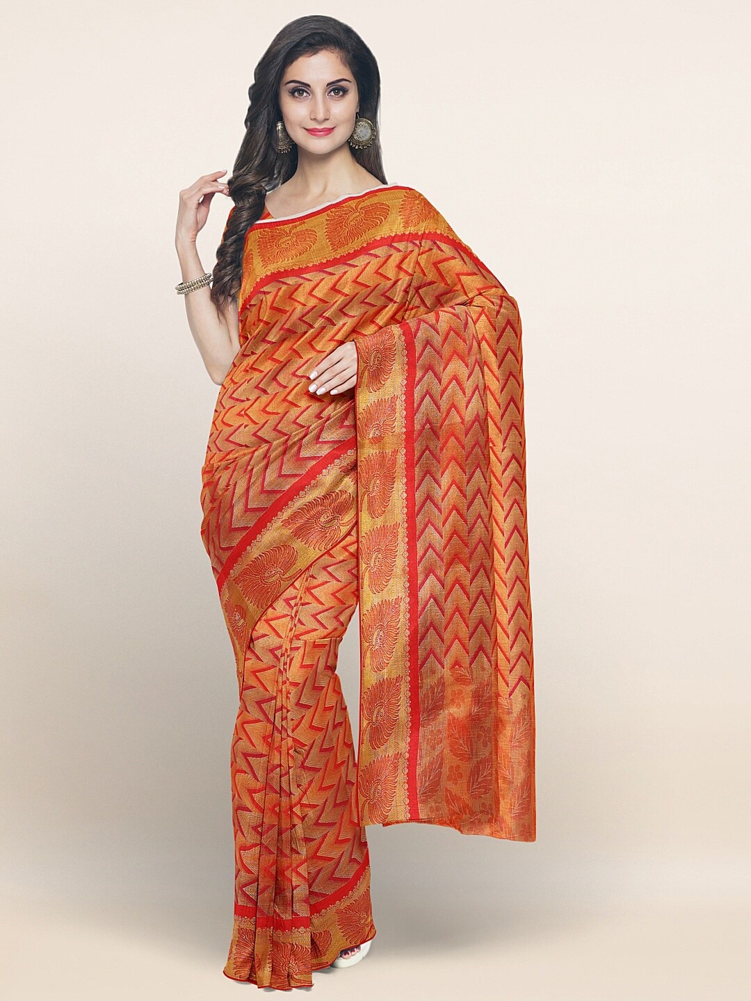 

Pothys Red & Gold-Toned Woven Design Art Silk Saree