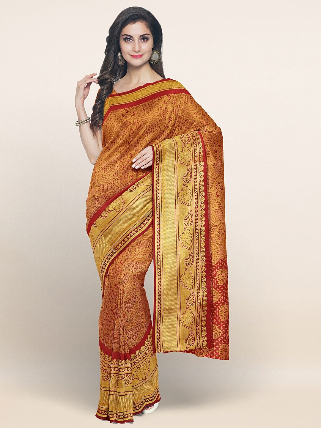 

Pothys Maroon & Gold-Toned Woven Design Zari Art Silk Saree