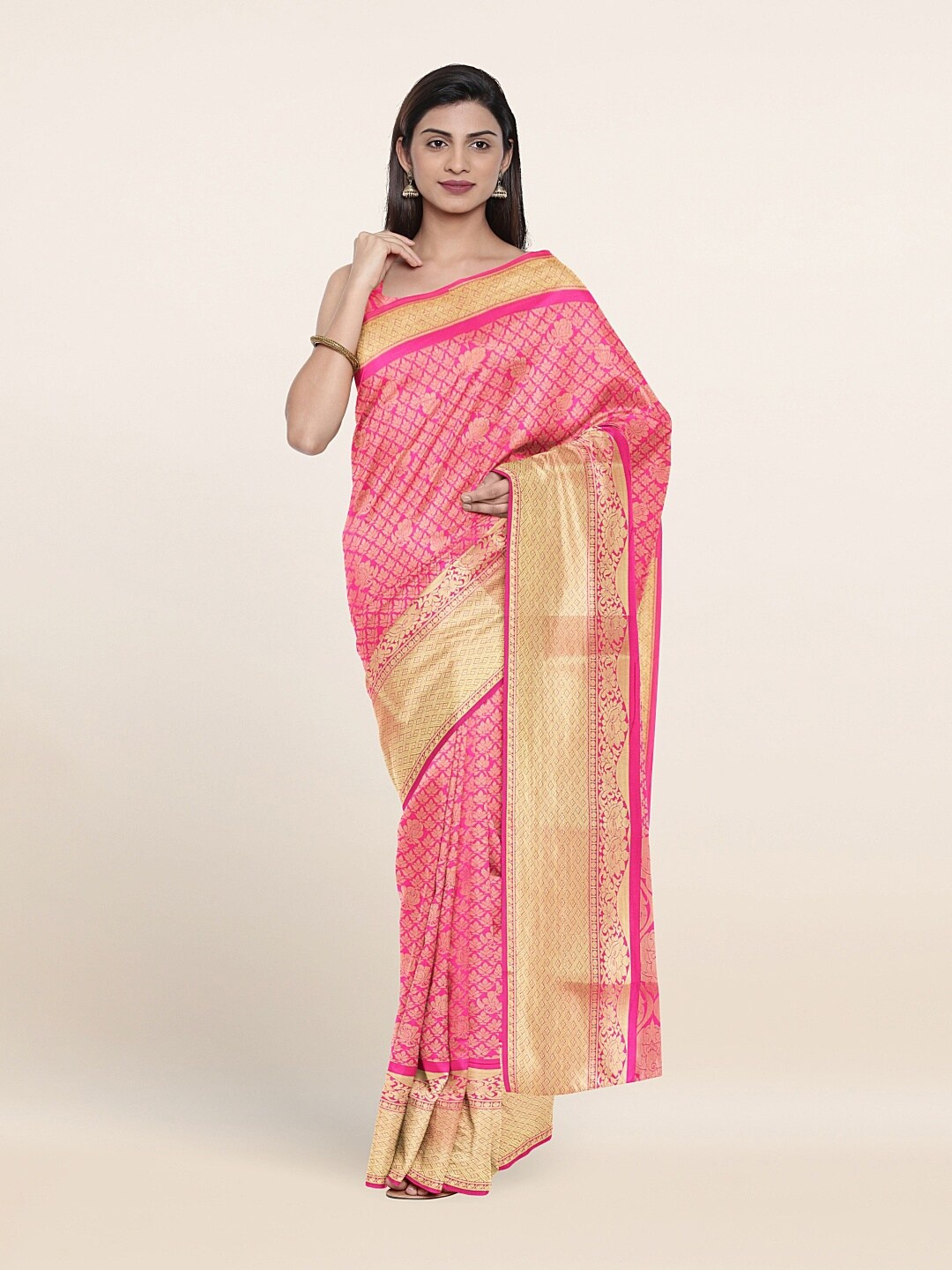 

Pothys Pink & Gold-Toned Woven Design Art Silk Saree