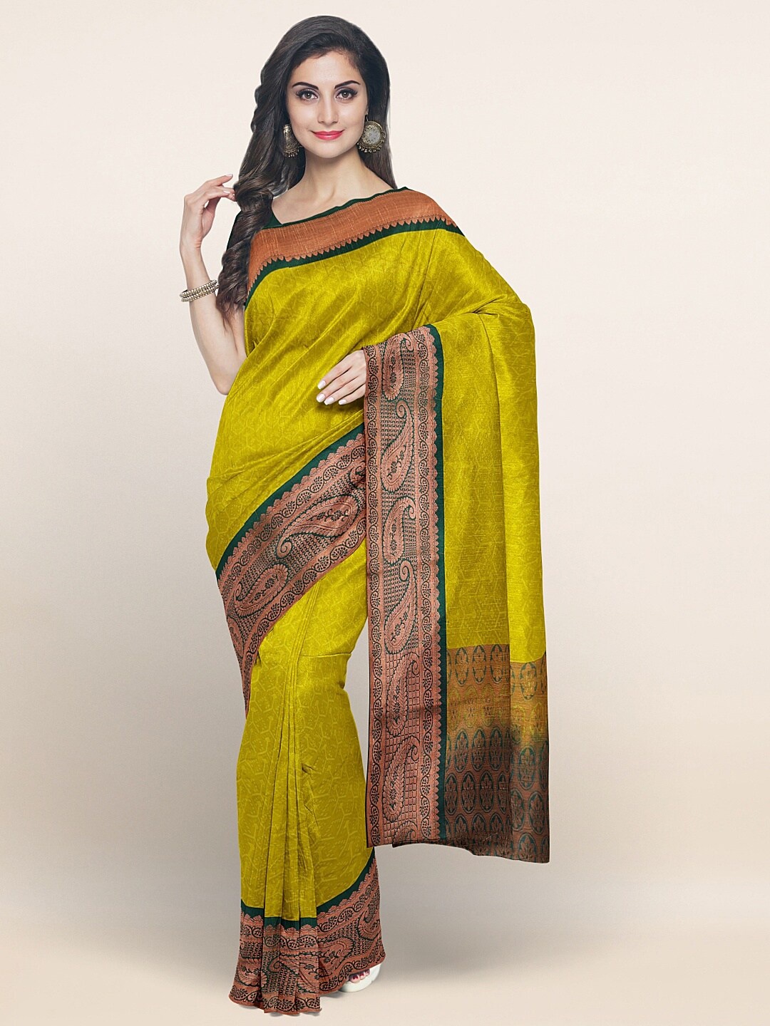 

Pothys Green & Gold-Toned Woven Design Art Silk Saree