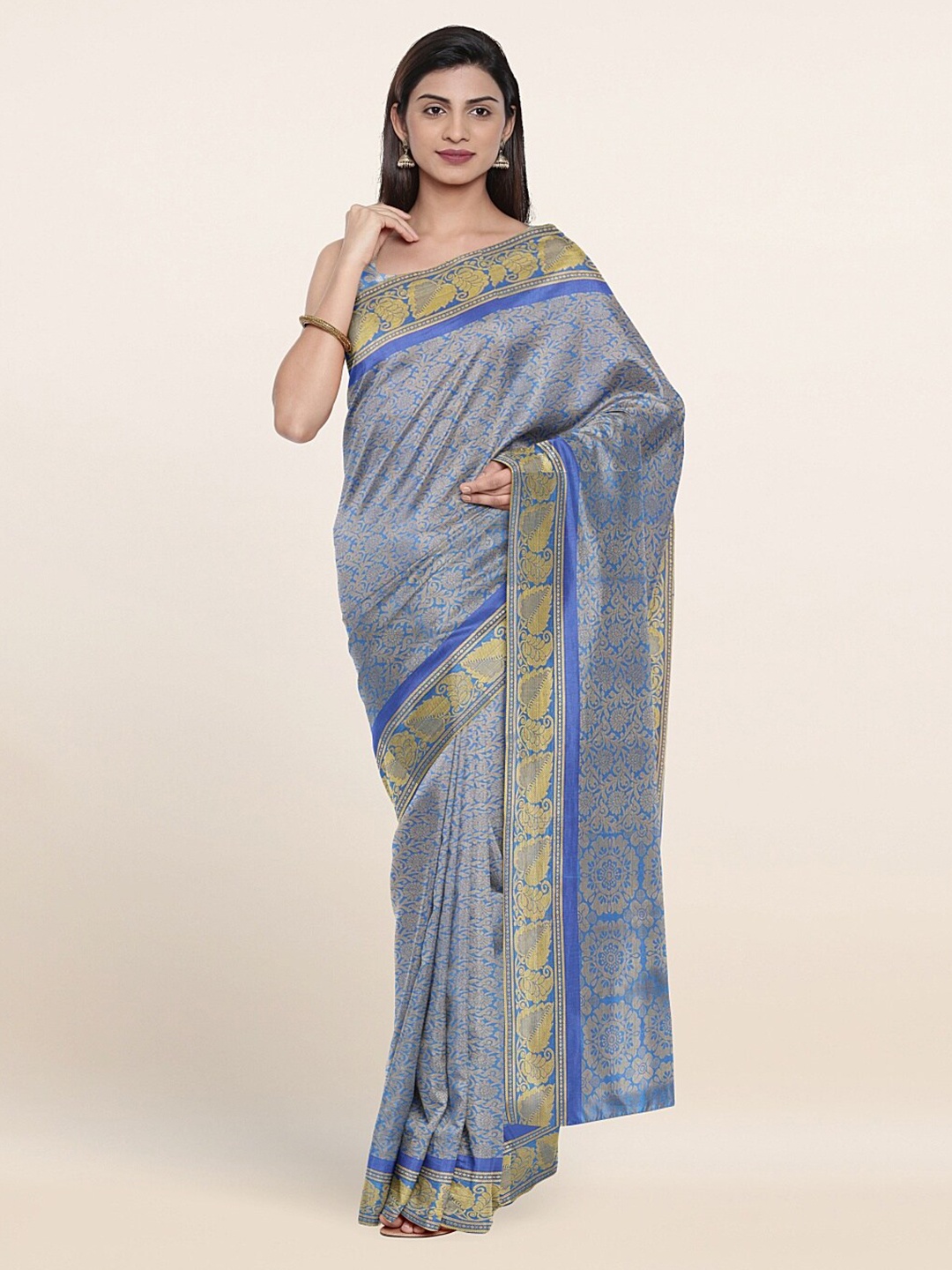 

Pothys Blue & Gold-Toned Woven Design Art Silk Saree