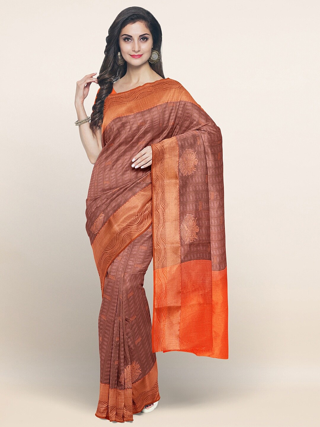 

Pothys Brown & Orange Woven Design Art Silk Saree