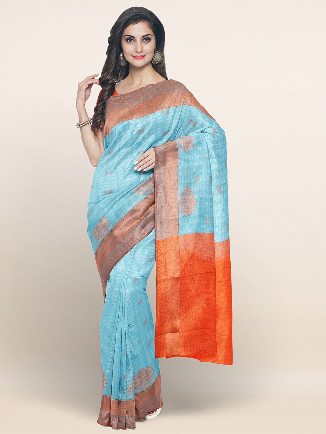 

Pothys Blue & Orange Woven Design Art Silk Saree