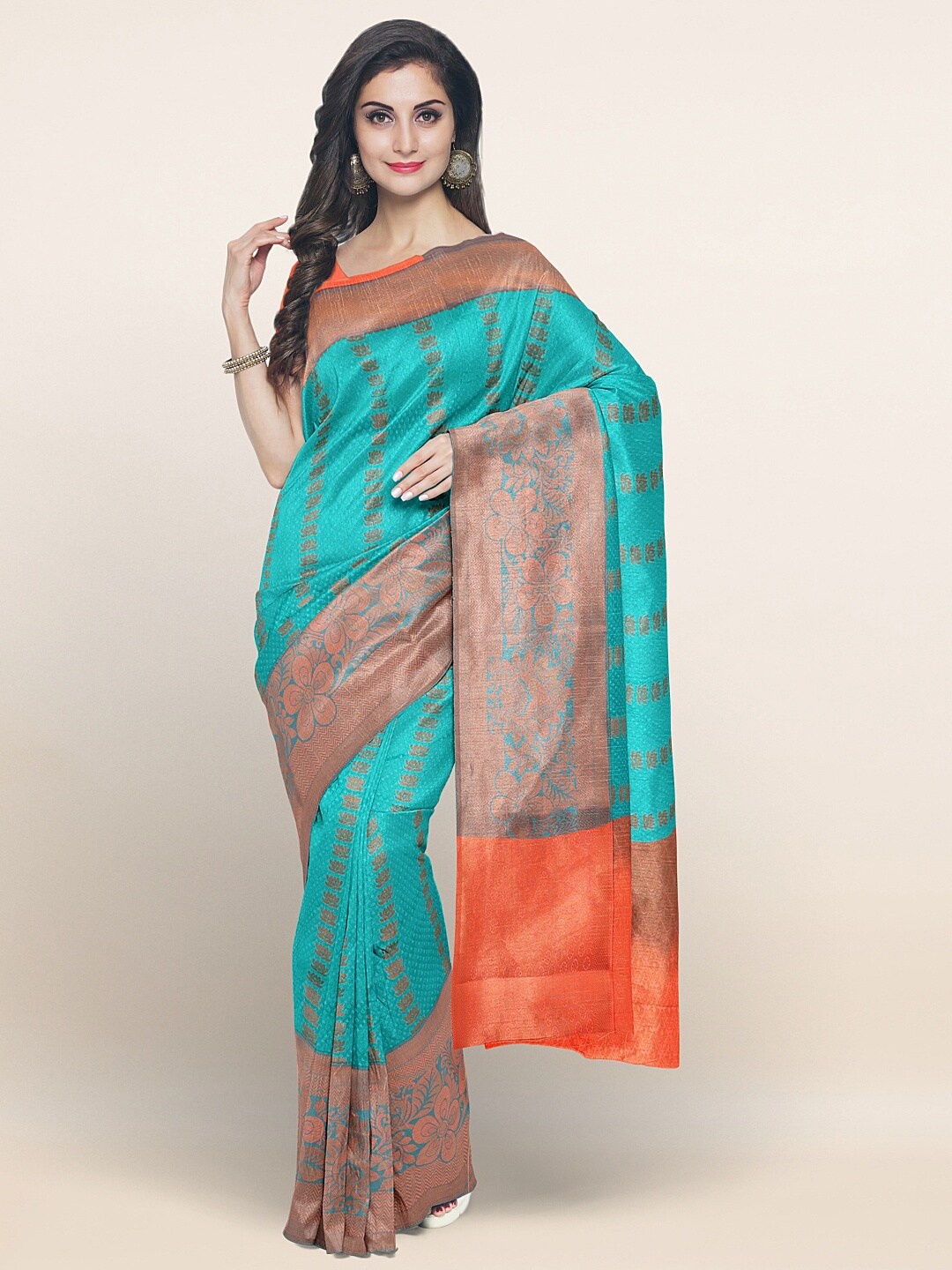 

Pothys Green & Orange Woven Design Art Silk Saree