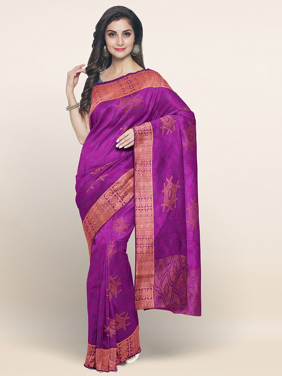 

Pothys Purple & Copper-Toned Woven Design Art Silk Saree