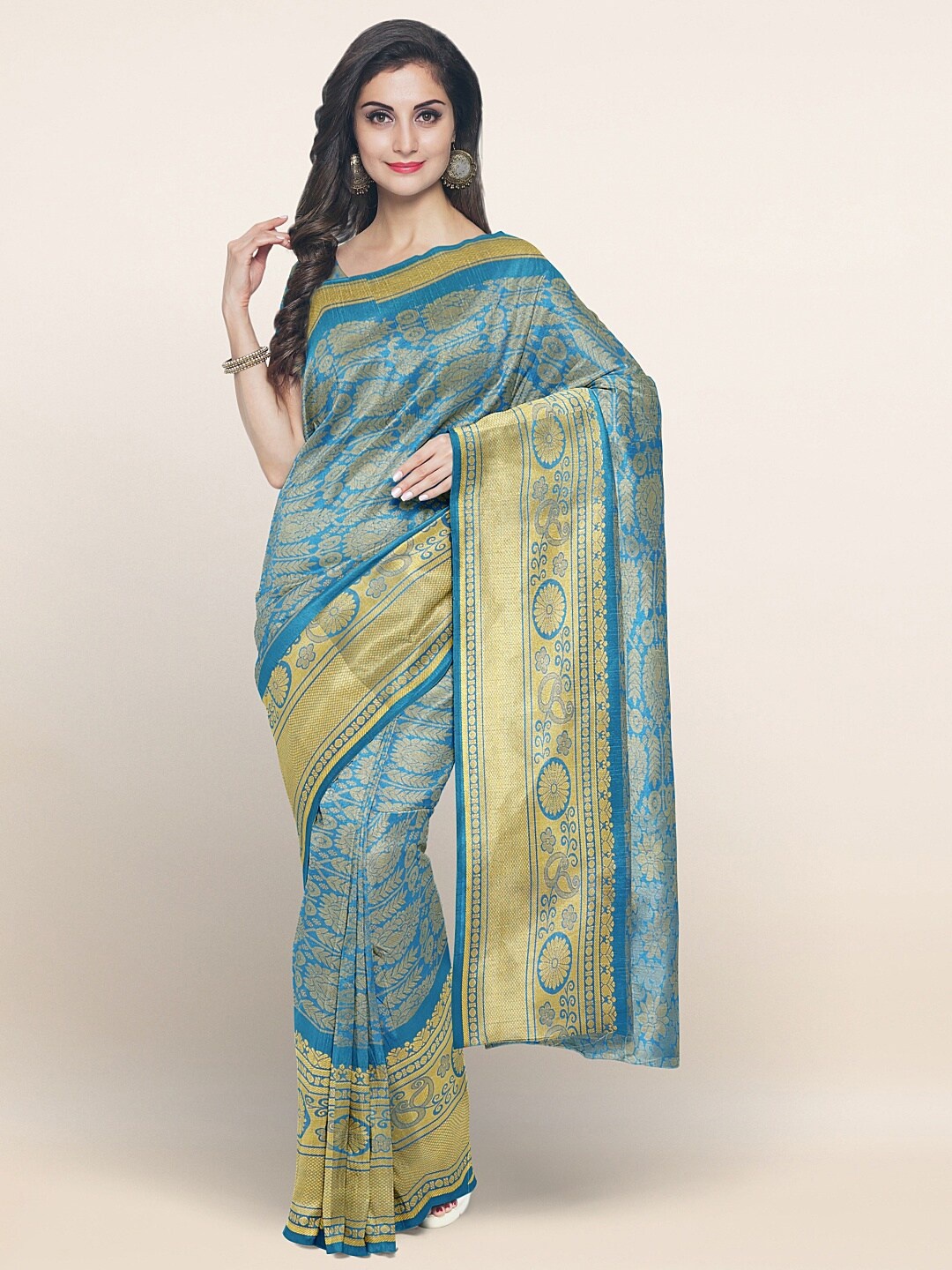 

Pothys Blue & Gold-Toned Woven Design Art Silk Saree