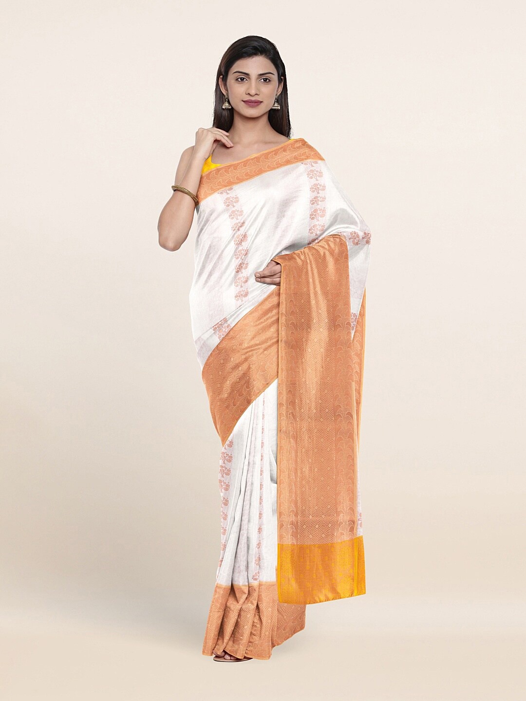 

Pothys White & Gold-Toned Woven Design Art Silk Saree