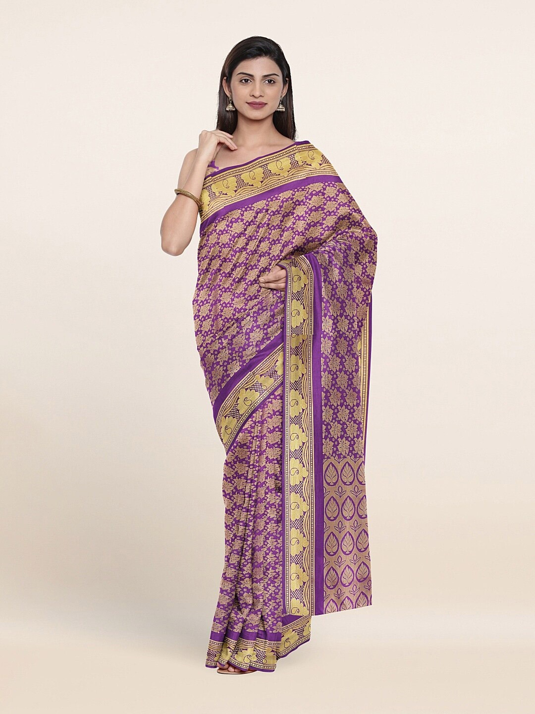 

Pothys Violet & Gold-Toned Woven Design Art Silk Saree